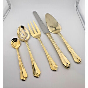 ABIGAIL gold accent serving pieces by Hampton Silversmiths ( 5 pieces)